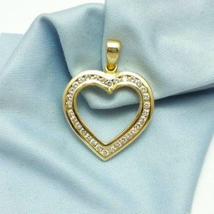 Beautiful 14K Karat Solid Yellow Gold Heart Charm Pendant With Diamonds